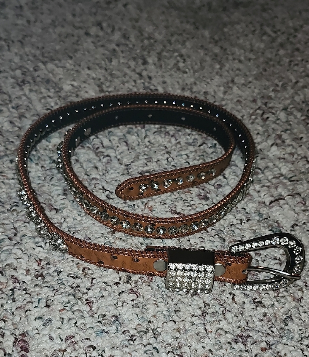 Shyanne Rhinestone Girls Brown Belt